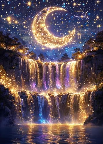 5D Diamond Painting Mond Wasserfall,Landschaft Diamond Painting ,Diamant Malerei Set für Erwachsene Anfänger,DIY Vollbohrer Diamant Painting Bastelset,Wanddeko für Wohnzimmer Schlafzimmer(30x40cm) von ZGDYi