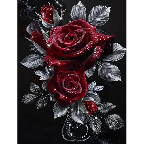 5D Diamond Painting Rose, DIY Diamantmalerei Set für Erwachsene Anfänger, Vollständige Bohrung Glitzernde Diamantmalerei Bilder für Heimdekoration Wandkunst, Wohnzimmer oder Schlafzimmer (40x30cm) von ZGDYi