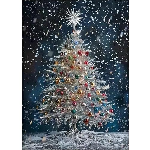 5D Diamond Painting Weihnachten Baum, Diamant Malerei Winter Schnee Deko, DIY Weihnachts-Diamantbild Set für Erwachsene Anfänger, Vollständiges Rundsteine Diamond Art Kit für Wanddekoration, (30x40cm) von ZGDYi