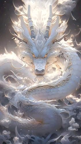5D Drache Diamond Painting, Weiß Drachen Diamant Painting Set für Erwachsene, DIY Diamant Malerei Kunstbilder, Full Drill Stickerei Set für Wanddekoration, Ideal als Geschenk für Zuhause (30x50cm) von ZGDYi