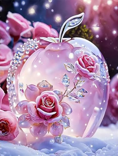 5D Rosa Rose Diamond Painting, 5D Kristallapfel Diamond Painting Set, Erwachsene DIY Diamant Painting,Erwachsene Anfänger Diamant Painting,DIY Gemälde mit rundem Edelstein Kristall, Wanddeko(30x40cm) von ZGDYi