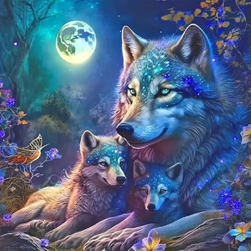 Wolf Diamond Painting,5D Diamond Painting Kits für Erwachsene und Anfänger, Vollbohrung Wolf Familie Nachtmond Diamantmalerei Set, DIY Kristall Rund Diamant Art für Wanddekoration,Home Decor (30x30cm) Wolf Diamond Painting,5D Diamond Painting Kits für Erwachsene und Anfänger, Vollbohrung Wolf Familie Nachtmond Diamantmalerei Set, DIY Kristall Rund Diamant Art für Wanddekoration,Home Decor (30x30cm) von ZGDYi