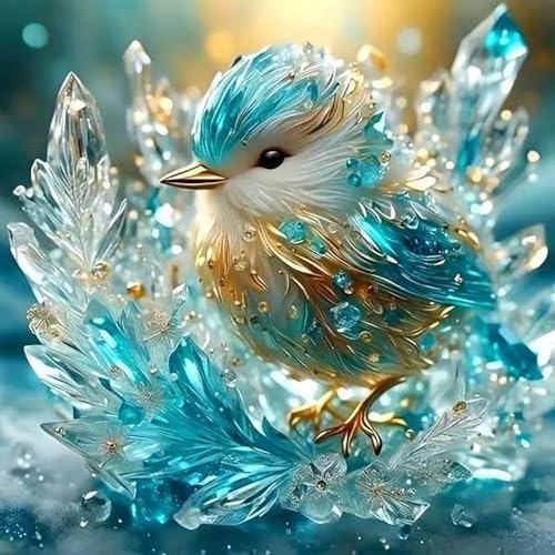 ZGDYi Diamond Painting Vogel für Erwachsene Anfänger, 5D Diamant Painting Set mit Rundsteinen DIY Diamantmalerei Bild mit blau Blumen Kristallvogel, Diamond Painting Erwachsene Wanddeko (30x30cm) von ZGDYi