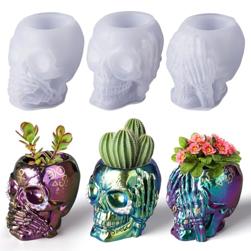 3 Stück Totenkopf Silikonform für Epoxidharz, 3D Halloween Schädel Silikonformen zum Gießen von Blumentöpfen, DIY Halloween Vase, Harzfiguren,Deko für Haus,Deko für Haus,Party & Bastelbedarf Geschenke 3 Stück Totenkopf Silikonform für Epoxidharz, 3D Halloween Schädel Silikonformen zum Gießen von Blumentöpfen, DIY Halloween Vase, Harzfiguren,Deko für Haus,Deko für Haus,Party & Bastelbedarf Geschenke von ZGGZHeim