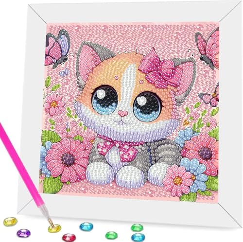 5D Diamond painting katze,Diamond Painting Kinder Mit Bilderrahmen,DIY Tier Set,Cartoon Diamond Painting Set,Diamant Painting Mädchen Erwachsene,Diamant Bilder Arts Craft für Home Wand Decor (17x17cm) von ZGGZHeim