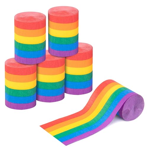 6 Rollen Regenbogen Krepppapier Bunt, Krepppapierrollen-Set, Bunte Kreppbänder Luftschlangen für Party Deko, Hochzeit, Geburtstag, Pride, DIY Basteln, Karneval, Festival, Baby Shower(10 M X 6 CM) von ZGGZHeim