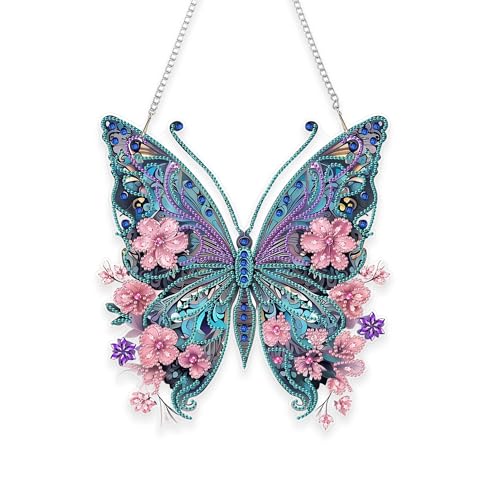 Diamond Painting Fensterbilder Schmetterling, DIY Hängender Diamantbemalter Schmetterling, 3D Diamond Painting Anhänger Schmetterlinge, Diamant Malset Frühling Fenster Türkranz Deko（22.9x24.9cm） von ZGGZHeim