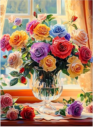 Diamond Painting Rosen Blumen für Erwachsene, 5D Runder Vollbohrer Diamant Malerei DIY Vollbohrer Set mit Zubehör, Bunte Blumen Diamond Painting Bilder für Haus, Wanddeko, Wohnzimmer und Küche,30x40cm Diamond Painting Rosen Blumen für Erwachsene, 5D Runder Vollbohrer Diamant Malerei DIY Vollbohrer Set mit Zubehör, Bunte Blumen Diamond Painting Bilder für Haus, Wanddeko, Wohnzimmer und Küche,30x40cm von ZGGZHeim