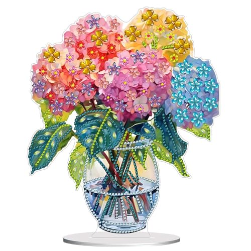 Diamond Painting Tischdeko Aufsteller Vase, 5D DIY Diamant Malerei Blumen Ornament, Stehende Diamond Painting Deko für Erwachsene & Kinder, Buntes Blumenstrauß Acryl Ornament für Büro Frühling Sommer von ZGGZHeim