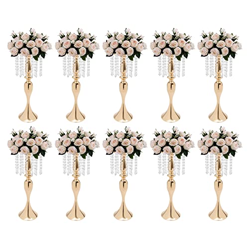 10 Stück 21,3 Zoll elegante Blumenhalter aus Metall mit Kristallperlen for Hochzeits- und Party-Mittelstücke(Gold) von ZGHQHCDRH