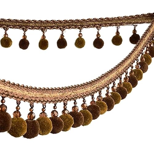 Fransenverzierung, Perlen hängende Kugelquaste, Fransenbesatz, 2 Meter Pomponbesatz, Geflecht, hängende Kugelquaste, Fransenband, Spitzenstoff, DIY, Polsterung, Sofa, Vorhang, Blau(Dark Brown) von ZGHQHCDRH