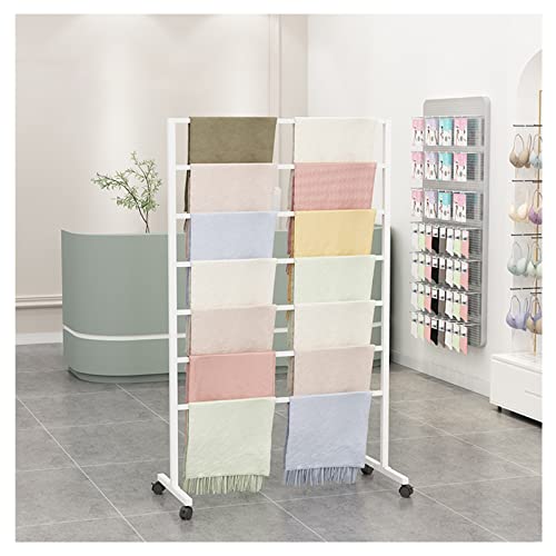 Produktpräsentationsregal, Schalständer mit Rollen, Handtuchständer for Geschäfte, rollender freistehender Hosenhalter aus Metall, Regal for Geschenkpapiere(White,120x40x145cm) von ZGHQHCDRH