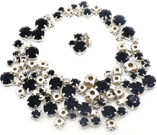 Strasssteine, 100 Stück/Beutel, verschiedene Größen, Glaskristallsteine, lose Perlen, silberfarbene Krallenfassung, for Aufnähen von Strasssteinen, DIY, Hochzeitskleid(Ink Blue) von ZGHQHCDRH