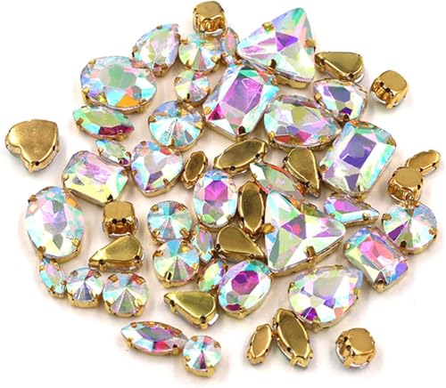 Strasssteine, DIY Handarbeit Bulk 50 Stück/Beutel Mix Form Kristallsteine ​​Gold Krallenfassung Glas Strass for Aufnähen auf Taschen/Schuhe/Kleidung(Crystal Ab) von ZGHQHCDRH