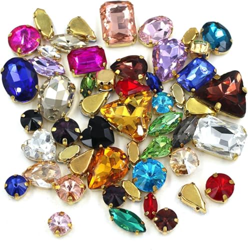 Strasssteine, DIY Handarbeit Bulk 50 Stück/Beutel Mix Form Kristallsteine ​​Gold Krallenfassung Glas Strass for Aufnähen auf Taschen/Schuhe/Kleidung(Mix Color) von ZGHQHCDRH