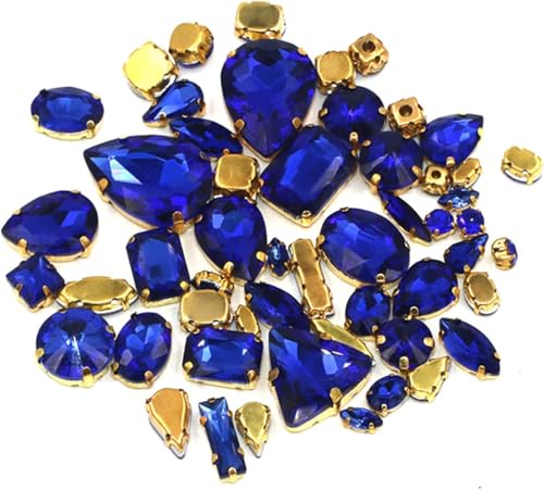 Strasssteine, DIY Handarbeit Bulk 50 Stück/Beutel Mix Form Kristallsteine ​​Gold Krallenfassung Glas Strass for Aufnähen auf Taschen/Schuhe/Kleidung(Royal Blue) von ZGHQHCDRH
