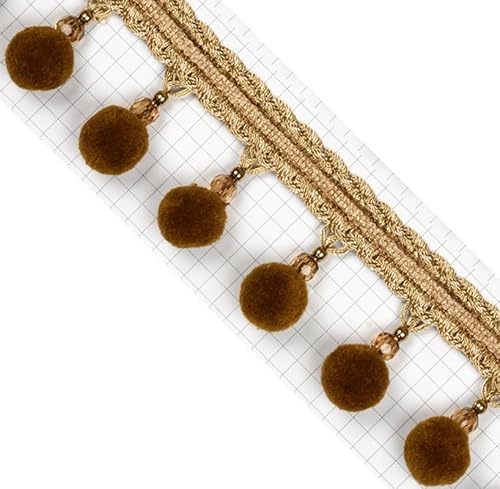 ZGHQHCDRH Fransenverzierung, Perlen hängende Kugelquaste, Fransenbesatz, 1 Meter Kugelbesatz, Perlenquaste, Vorhangbesatz, Fransen for Sofa, Tisch, Lampenschirm, DIY(Yellow) von ZGHQHCDRH