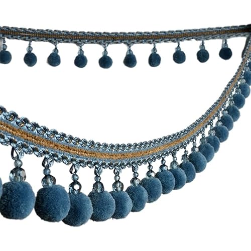 ZGHQHCDRH Fransenverzierung, Perlen hängende Kugelquaste, Fransenbesatz, 2 Meter Pomponbesatz, Geflecht, hängende Kugelquaste, Fransenband, Spitzenstoff, DIY, Polsterung, Sofa, Vorhang, Blau(Bruin) von ZGHQHCDRH