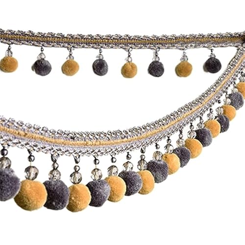 ZGHQHCDRH Fransenverzierung, Perlen hängende Kugelquaste, Fransenbesatz, 2 Meter Pomponbesatz, Geflecht, hängende Kugelquaste, Fransenband, Spitzenstoff, DIY, Polsterung, Sofa, Vorhang, Blau(Grijs) von ZGHQHCDRH
