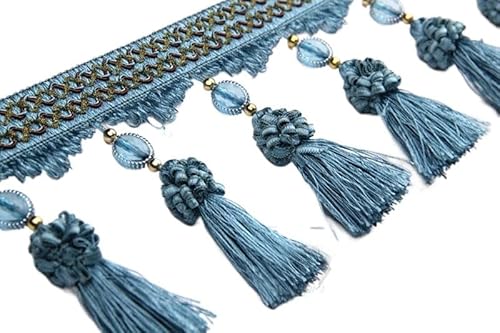 ZGHQHCDRH Fransenverzierung, Perlen hängende Kugelquaste, Fransenbesatz, 2 Meter geflochtene Perlenquaste, Fransenbesatz, Vorhang, Tischdecke, dekorativ(Blue) von ZGHQHCDRH