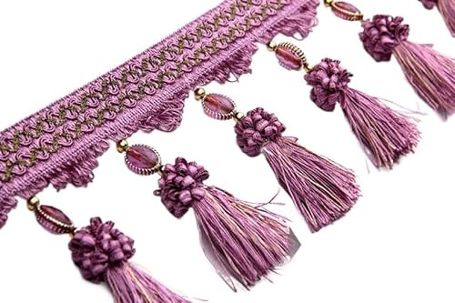 ZGHQHCDRH Fransenverzierung, Perlen hängende Kugelquaste, Fransenbesatz, 2 Meter geflochtene Perlenquaste, Fransenbesatz, Vorhang, Tischdecke, dekorativ(Purple) von ZGHQHCDRH