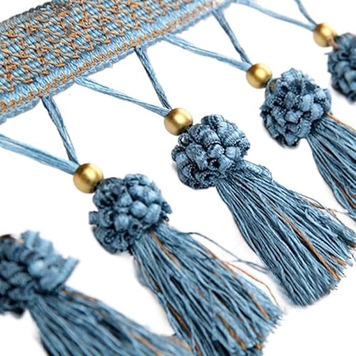 ZGHQHCDRH Fransenverzierung, Perlen hängende Kugelquaste, Fransenbesatz, 3 Meter Quastenbesatz DIY Vorhang Nähen Kantenbesatz Zimmer Dekoband Fransen DIY Dekor(Blu) von ZGHQHCDRH