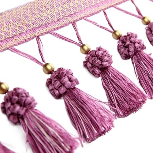 ZGHQHCDRH Fransenverzierung, Perlen hängende Kugelquaste, Fransenbesatz, 3 Meter Quastenbesatz DIY Vorhang Nähen Kantenbesatz Zimmer Dekoband Fransen DIY Dekor(Dark Pink) von ZGHQHCDRH