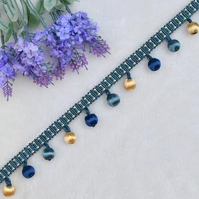 ZGHQHCDRH Fransenverzierung, Perlen hängende Kugelquaste, Fransenbesatz, 3 Yards hängende Kugelquaste, Fransenbesatz, Perlenbesatz for Basteln, Vorhang, Sofa, Tischdekoration(Deep Blue) von ZGHQHCDRH