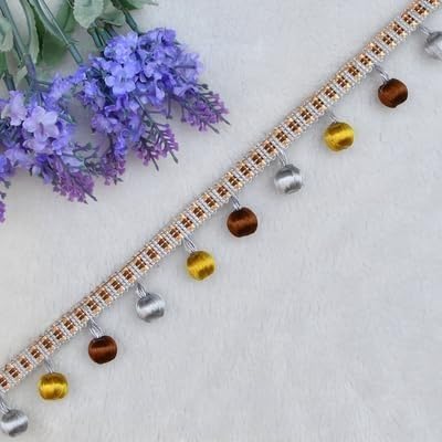 ZGHQHCDRH Fransenverzierung, Perlen hängende Kugelquaste, Fransenbesatz, 3 Yards hängende Kugelquaste, Fransenbesatz, Perlenbesatz for Basteln, Vorhang, Sofa, Tischdekoration(Grijs) von ZGHQHCDRH