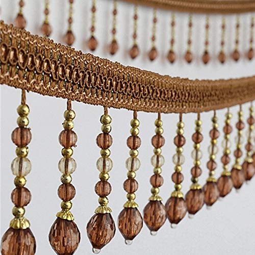 ZGHQHCDRH Fransenverzierung, Perlen hängende Kugelquaste, Fransenbesatz, Quastenfransenbesatz, geflochtene hängende Perlen, Bandbesatz, Tischdecke, DIY, Kostüm, Basteln(Dark Brown,2 Meters) von ZGHQHCDRH