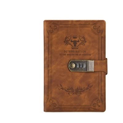 ZGHQHCDRH Notizbuch, Notizbuch, 200 Seiten, Retro-Passwortbuch mit Schloss, Tagebuch, verdicktes kreatives Handbuch, Notizblock for Studenten, Schreibwaren(Brown) von ZGHQHCDRH