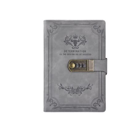 ZGHQHCDRH Notizbuch, Notizbuch, 200 Seiten, Retro-Passwortbuch mit Schloss, Tagebuch, verdicktes kreatives Handbuch, Notizblock for Studenten, Schreibwaren(Grey) von ZGHQHCDRH