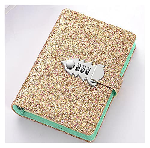 ZGHQHCDRH Notizbücher, Notebook Pailletten PU Abdeckung Planer Bindemittel Spirale Notebooks Schreibwaren Zeitschriften Passwort Agenda Tagebuch Mit Schloss Hinweis Buch for Die Schule(Gold) von ZGHQHCDRH