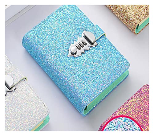 ZGHQHCDRH Notizbücher, Notebook Pailletten PU Abdeckung Planer Bindemittel Spirale Notebooks Schreibwaren Zeitschriften Passwort Agenda Tagebuch Mit Schloss Hinweis Buch for Die Schule(Sky Blue) von ZGHQHCDRH