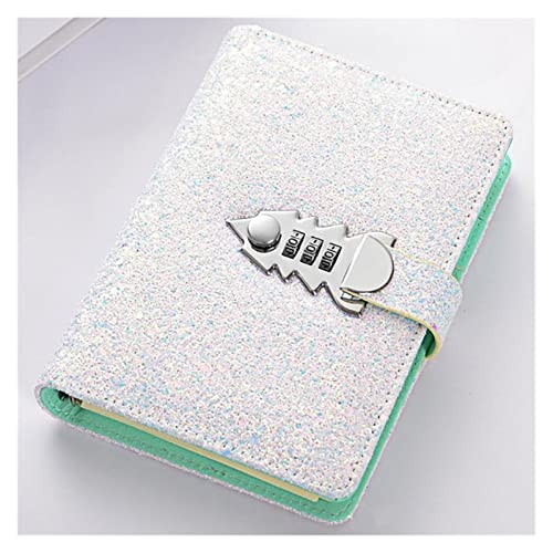 ZGHQHCDRH Notizbücher, Notebook Pailletten PU Abdeckung Planer Bindemittel Spirale Notebooks Schreibwaren Zeitschriften Passwort Agenda Tagebuch Mit Schloss Hinweis Buch for Die Schule(White) von ZGHQHCDRH