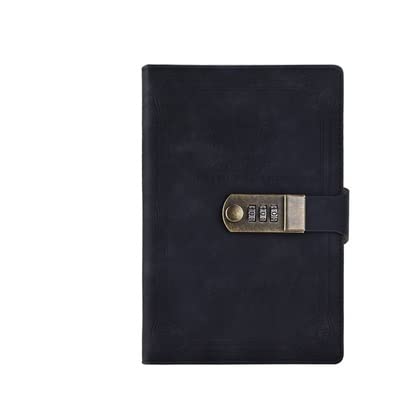 ZGHQHCDRH Notizbücher, Notizbuch, 200 Seiten, Retro-Passwortbuch mit Schloss, Tagebuch, verdicktes kreatives Handbuch, Notizblock for Studenten, Schreibwaren(Black) von ZGHQHCDRH