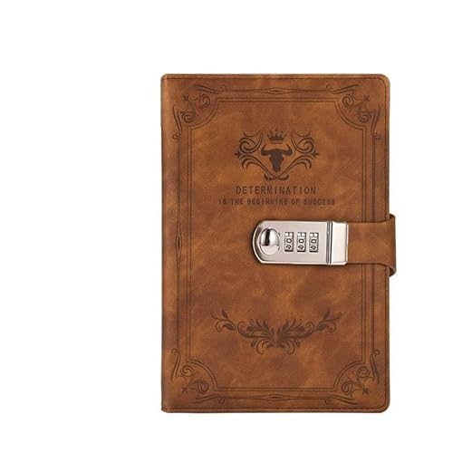 ZGHQHCDRH Notizbücher, Notizbuch-Version, 200 Seiten, Retro-Passwortbuch mit Schloss, Tagebuch, verdickt, kreatives Handbuch, Notizblock for Studenten, Schreibwarengeschenk(Brown) von ZGHQHCDRH