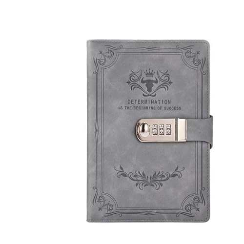 ZGHQHCDRH Notizbücher, Notizbuch-Version, 200 Seiten, Retro-Passwortbuch mit Schloss, Tagebuch, verdickt, kreatives Handbuch, Notizblock for Studenten, Schreibwarengeschenk(Gray) von ZGHQHCDRH