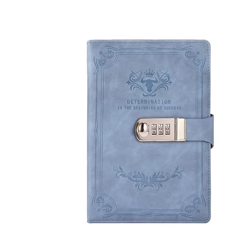 ZGHQHCDRH Notizbücher, Notizbuch-Version, 200 Seiten, Retro-Passwortbuch mit Schloss, Tagebuch, verdickt, kreatives Handbuch, Notizblock for Studenten, Schreibwarengeschenk(Sky Blue) von ZGHQHCDRH
