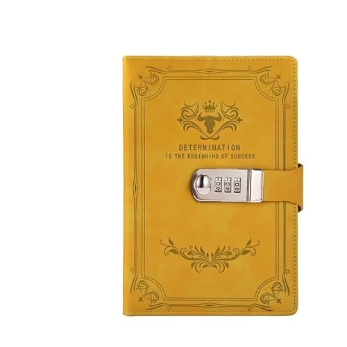 ZGHQHCDRH Notizbücher, Notizbuch-Version, 200 Seiten, Retro-Passwortbuch mit Schloss, Tagebuch, verdickt, kreatives Handbuch, Notizblock for Studenten, Schreibwarengeschenk(Yellow) von ZGHQHCDRH