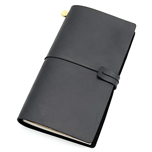 ZGHQHCDRH Notizbücher, Notizbuch aus echtem Leder, Reisetagebuch, Tagebuch, Vintage, handgefertigt, Rindsleder, Geschenk for Reisende(Black,17x10CM) von ZGHQHCDRH