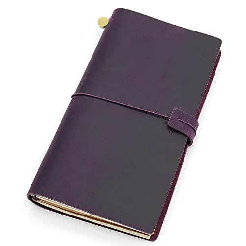 ZGHQHCDRH Notizbücher, Notizbuch aus echtem Leder, Reisetagebuch, Tagebuch, Vintage, handgefertigt, Rindsleder, Geschenk for Reisende(Purple,17x10CM) von ZGHQHCDRH