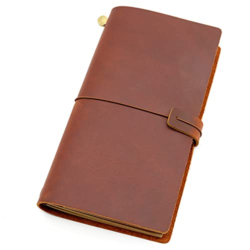 ZGHQHCDRH Notizbücher, Notizbuch aus echtem Leder, Reisetagebuch, Tagebuch, Vintage, handgefertigt, Rindsleder, Geschenk for Reisende(Red,22x15CM) von ZGHQHCDRH