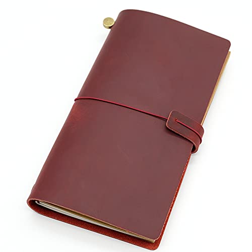 ZGHQHCDRH Notizbücher, Notizbuch aus echtem Leder, Reisetagebuch, Tagebuch, Vintage, handgefertigt, Rindsleder, Geschenk for Reisende(Wine,13x9CM) von ZGHQHCDRH
