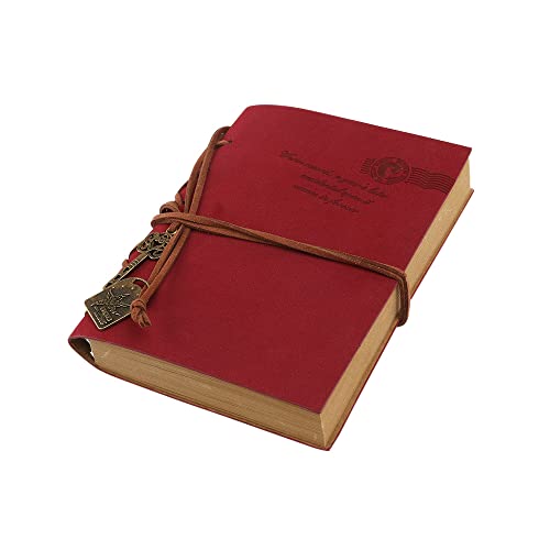 ZGHQHCDRH Notizbücher, Notizbuch im klassischen Retro-Vintage-Stil, PU-Einband, mit Schnur und Schlüsselbindung, blanko, Notizblock, Reisetagebuch, Tagebuch, Skizzenbuch(Red) von ZGHQHCDRH