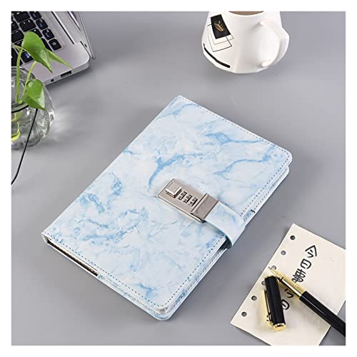 ZGHQHCDRH Notizbücher, Notizbuch mit Passwort, Marmorstruktur, 100 Blatt, persönliches Tagebuch Sperrcode, dicker Notizblock aus Leder, Büro- und Schulbedarf, Geschenk(Blue) von ZGHQHCDRH