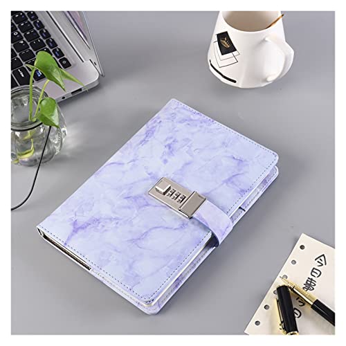 ZGHQHCDRH Notizbücher, Notizbuch mit Passwort, Marmorstruktur, 100 Blatt, persönliches Tagebuch Sperrcode, dicker Notizblock aus Leder, Büro- und Schulbedarf, Geschenk(Purple) von ZGHQHCDRH
