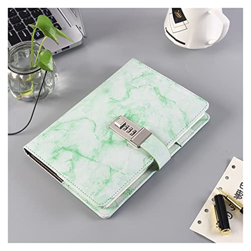 ZGHQHCDRH Notizbücher, Notizbuch mit Passwort, Marmorstruktur, 100 Blatt, persönliches Tagebuch mit Sperrcode, dicker Notizblock aus Leder, Büro- und Schulbedarf, Geschenk(Green) von ZGHQHCDRH