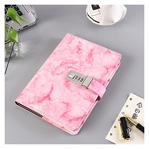 ZGHQHCDRH Notizbücher, Notizbuch mit Passwort, Marmorstruktur, 100 Blatt, persönliches Tagebuch mit Sperrcode, dicker Notizblock aus Leder, Büro- und Schulbedarf, Geschenk(Pink) von ZGHQHCDRH