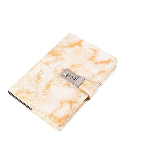 ZGHQHCDRH Notizbücher, Notizbuch mit Passwort, Marmorstruktur, 100 Blatt, persönliches Tagebuch mit Sperrcode, dicker Notizblock aus Leder, Büro- und Schulbedarf, Geschenk(Yellow) von ZGHQHCDRH